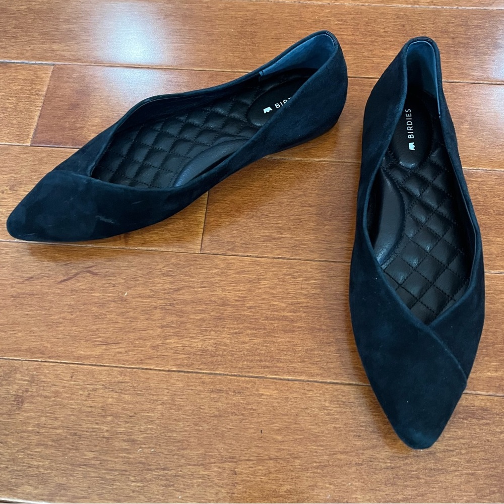 Birdies Black Suede Pointed Toe Slip On Goldfinch Ballet Flats Shoes Sz. 7 - Picture 1 of 6